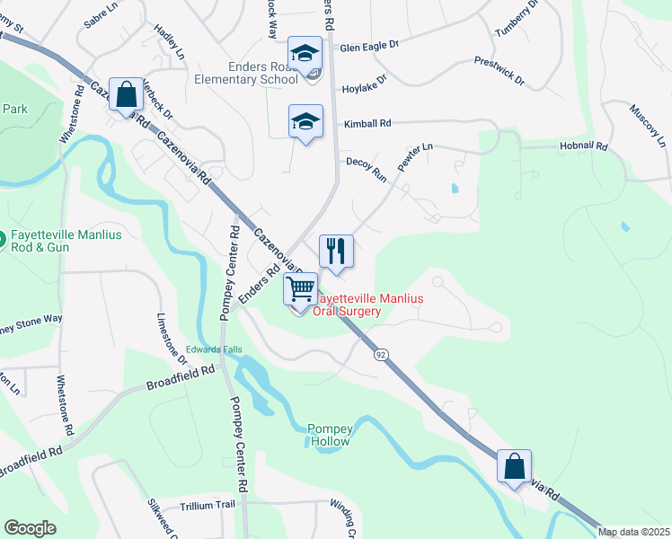 map of restaurants, bars, coffee shops, grocery stores, and more near 4500 Pewter Lane in Manlius