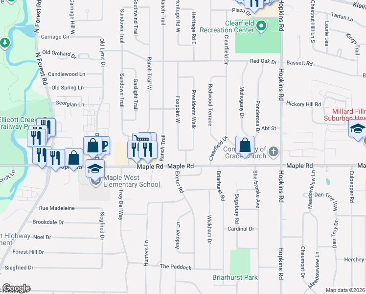 map of restaurants, bars, coffee shops, grocery stores, and more near 49 Foxpoint West in Buffalo
