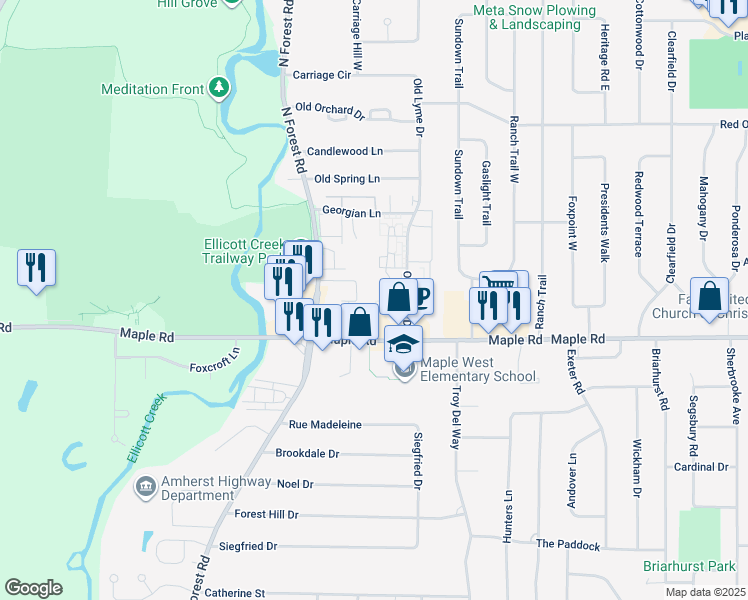 map of restaurants, bars, coffee shops, grocery stores, and more near 15 The Courtyards in Buffalo