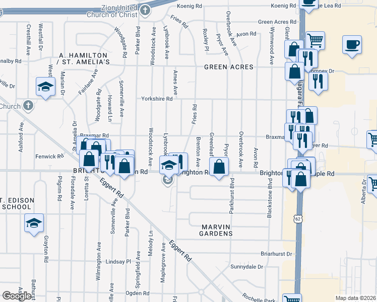 map of restaurants, bars, coffee shops, grocery stores, and more near 450 Fries Road in Tonawanda