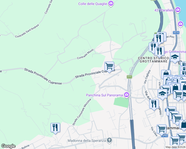 map of restaurants, bars, coffee shops, grocery stores, and more near 84 Strada Provinciale Cuprense in Grottammare