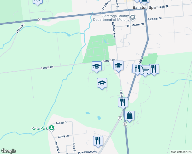 map of restaurants, bars, coffee shops, grocery stores, and more near 210 Ballston Avenue in Ballston Spa