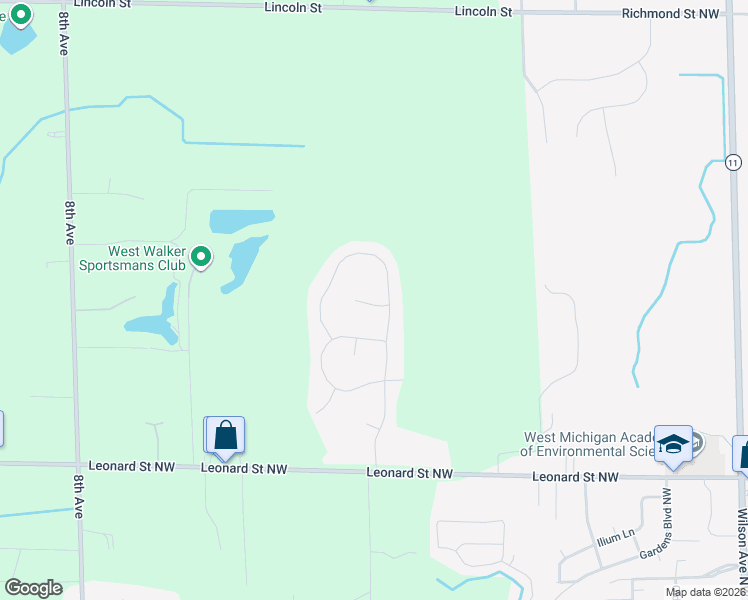map of restaurants, bars, coffee shops, grocery stores, and more near 12383 Aleigha Drive Northwest in Grand Rapids