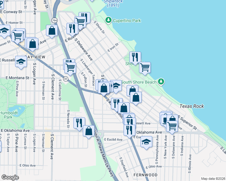 map of restaurants, bars, coffee shops, grocery stores, and more near 2817 South Wentworth Avenue in Milwaukee