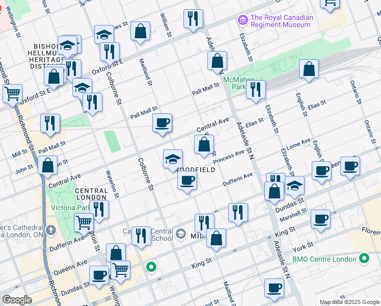 map of restaurants, bars, coffee shops, grocery stores, and more near in London
