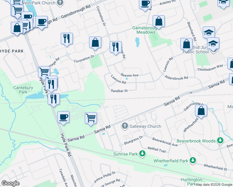 map of restaurants, bars, coffee shops, grocery stores, and more near in London