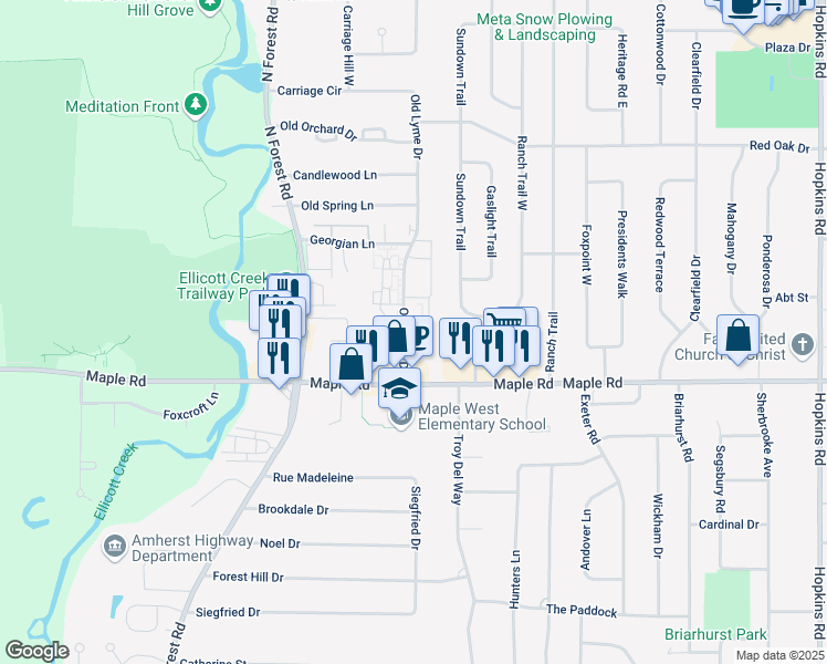 map of restaurants, bars, coffee shops, grocery stores, and more near 59 Old Lyme Drive in Buffalo