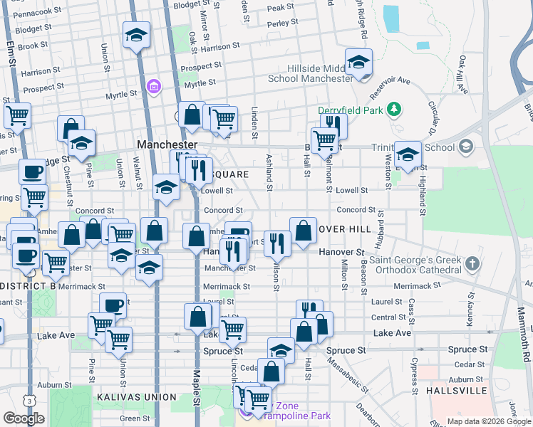 map of restaurants, bars, coffee shops, grocery stores, and more near 10 Malvern Street in Manchester
