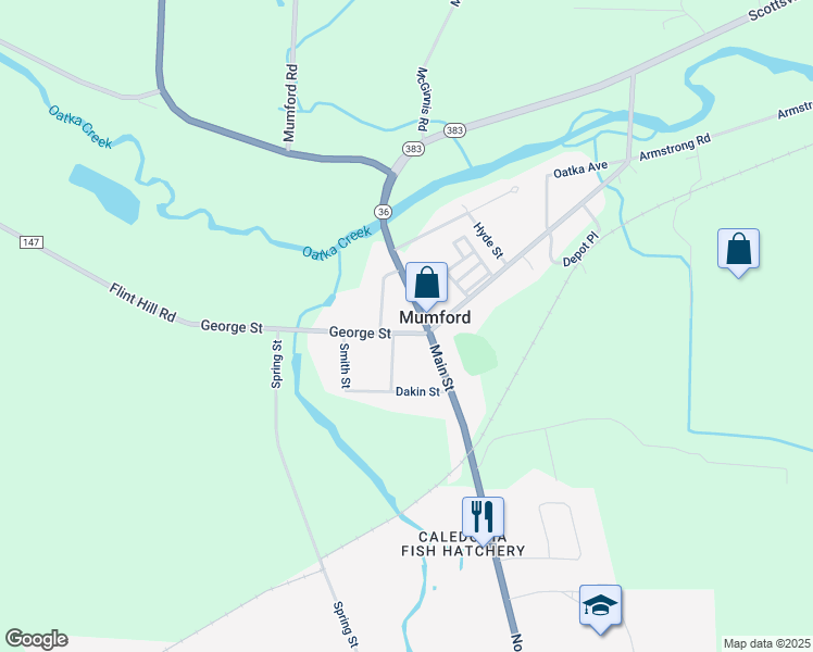 map of restaurants, bars, coffee shops, grocery stores, and more near 995 Main Street in Mumford