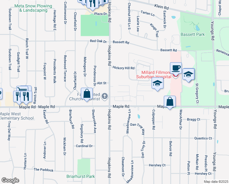 map of restaurants, bars, coffee shops, grocery stores, and more near 515 Hopkins Road in Buffalo