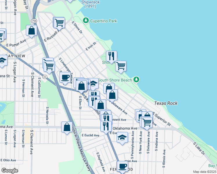map of restaurants, bars, coffee shops, grocery stores, and more near 2850 South Wentworth Avenue in Milwaukee