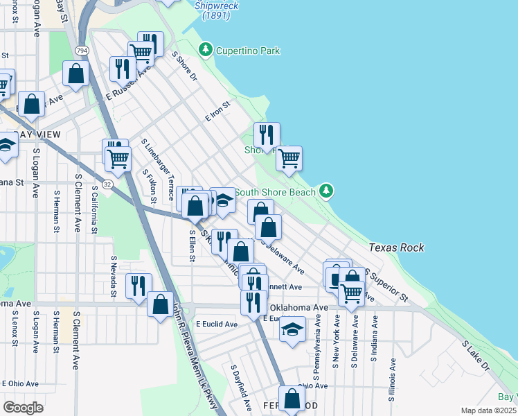 map of restaurants, bars, coffee shops, grocery stores, and more near 2850 South Wentworth Avenue in Milwaukee
