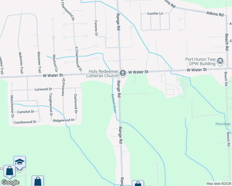 map of restaurants, bars, coffee shops, grocery stores, and more near 2961 Range Road in Smiths Creek