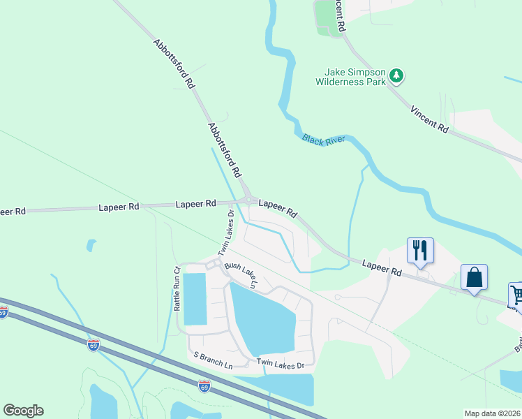 map of restaurants, bars, coffee shops, grocery stores, and more near 6567 Lapeer Road in Township of Clyde