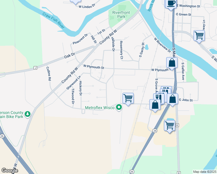 map of restaurants, bars, coffee shops, grocery stores, and more near 351 Collins Road in Jefferson