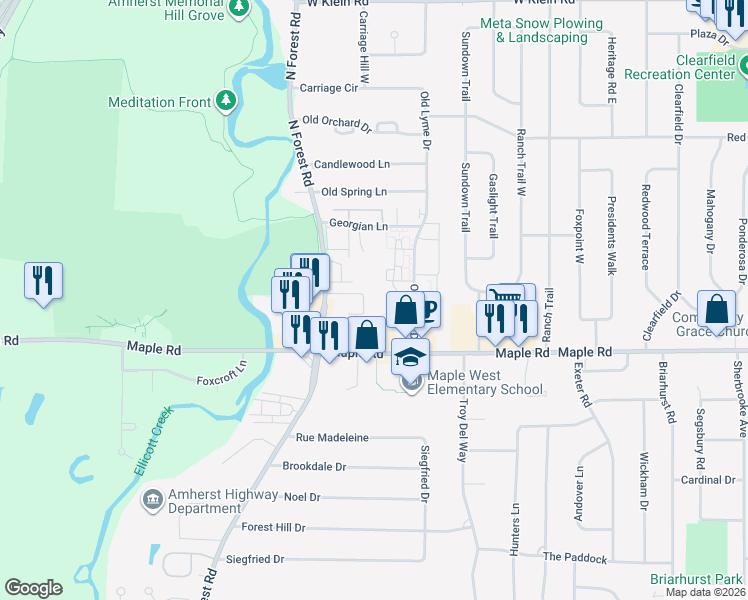 map of restaurants, bars, coffee shops, grocery stores, and more near 9 The Courtyards in Buffalo