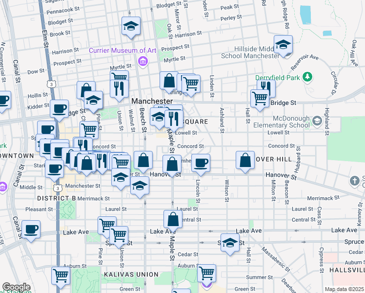 map of restaurants, bars, coffee shops, grocery stores, and more near 2 Haines Court in Manchester