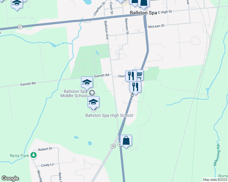 map of restaurants, bars, coffee shops, grocery stores, and more near 210 Ballston Avenue in Ballston Spa
