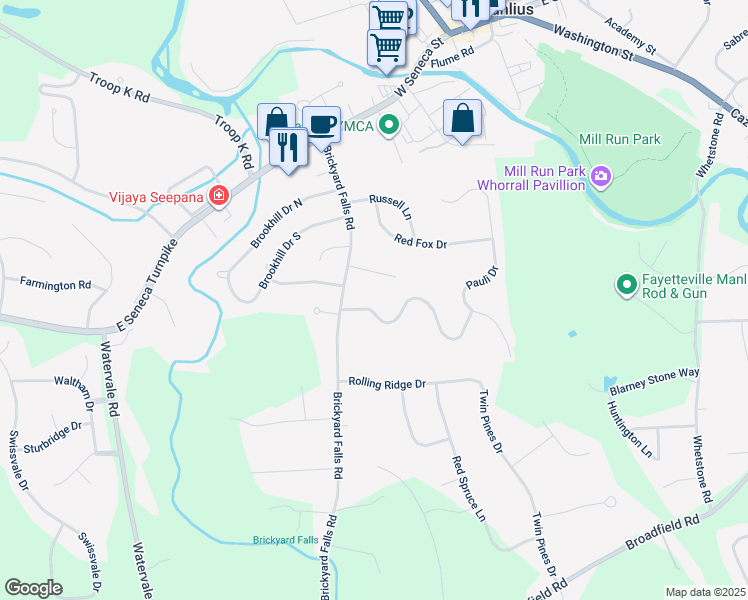 map of restaurants, bars, coffee shops, grocery stores, and more near 7959 Everglades Dr in Manlius