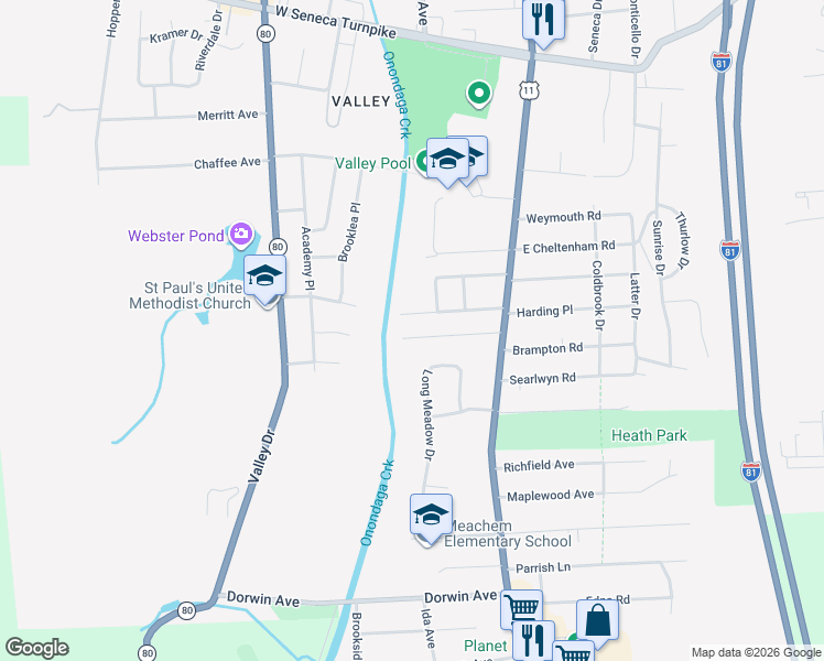 map of restaurants, bars, coffee shops, grocery stores, and more near 190 Fiscoe Avenue in Syracuse