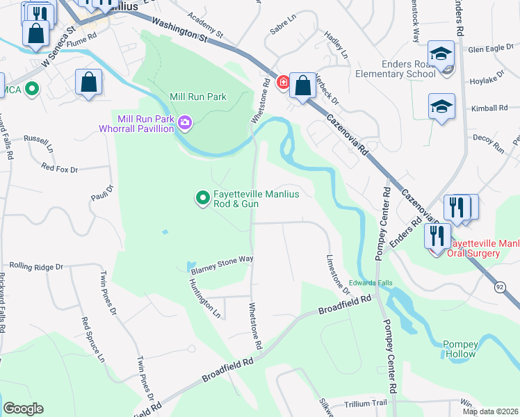 map of restaurants, bars, coffee shops, grocery stores, and more near 8064 Irish Mist Lane in Manlius