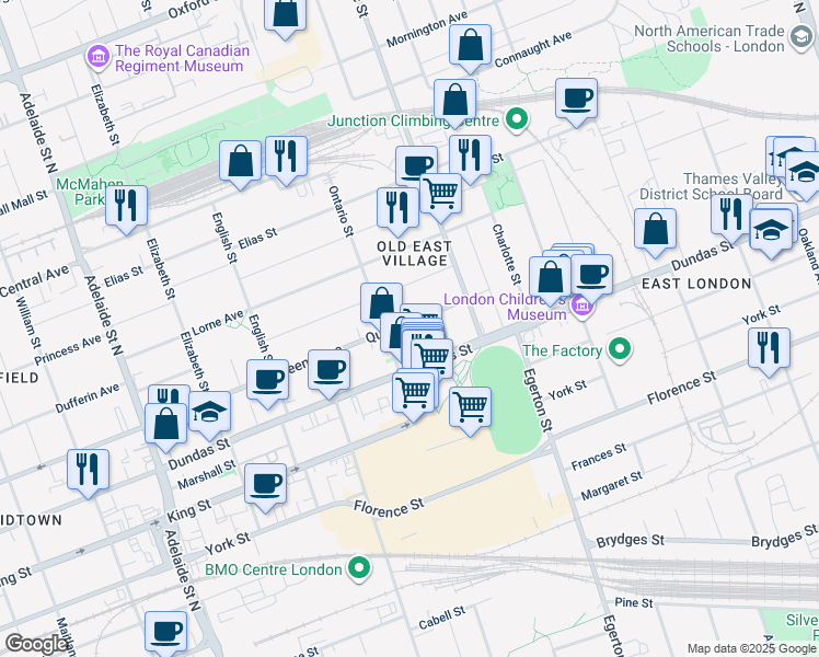 map of restaurants, bars, coffee shops, grocery stores, and more near 897 Queens Avenue in London