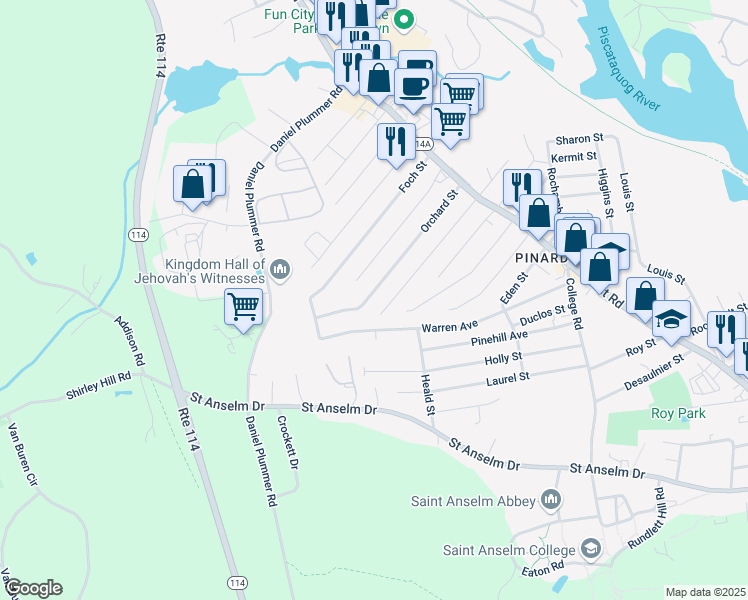 map of restaurants, bars, coffee shops, grocery stores, and more near 55 Orchard Street in Manchester