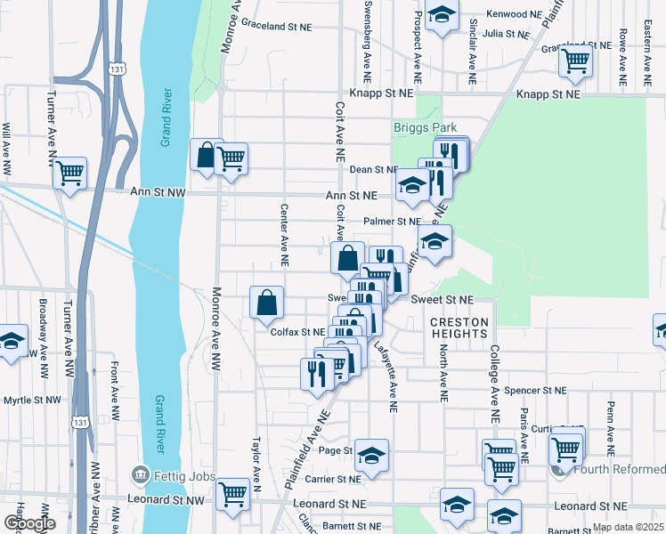 map of restaurants, bars, coffee shops, grocery stores, and more near 161 Dale Street Northeast in Grand Rapids