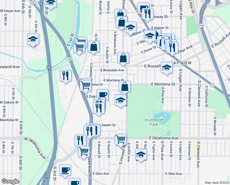 map of restaurants, bars, coffee shops, grocery stores, and more near 325 East Schiller Street in Milwaukee