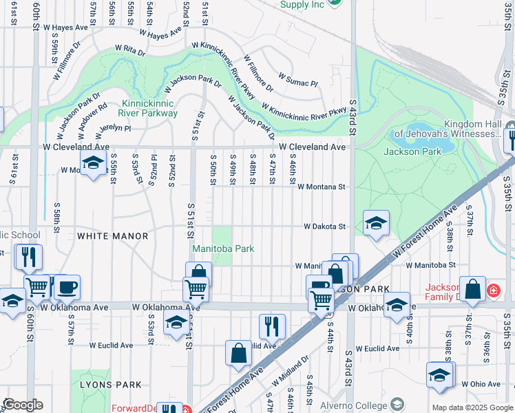 map of restaurants, bars, coffee shops, grocery stores, and more near 2840A South 48th Street in Milwaukee