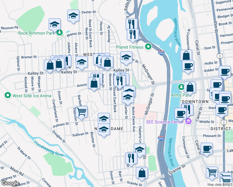 map of restaurants, bars, coffee shops, grocery stores, and more near 392 Dubuque Street in Manchester