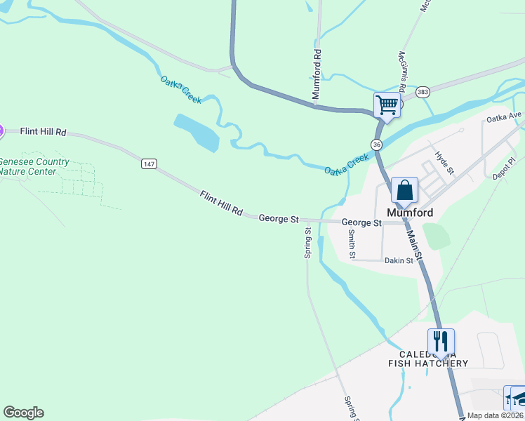map of restaurants, bars, coffee shops, grocery stores, and more near 1060 George Street in Mumford