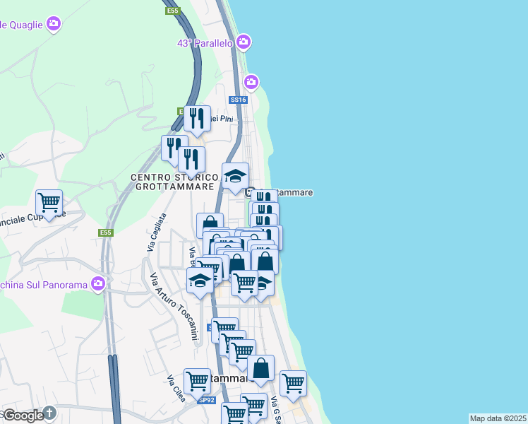 map of restaurants, bars, coffee shops, grocery stores, and more near 76 Via Roma in Grottammare