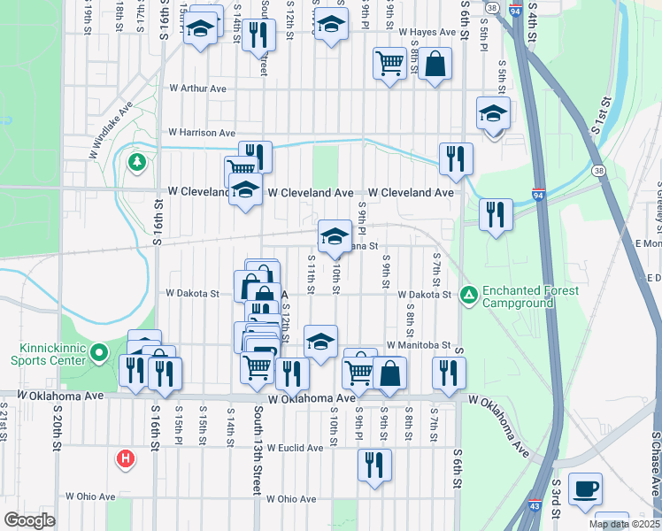 map of restaurants, bars, coffee shops, grocery stores, and more near 2829 South 10th Street in Milwaukee
