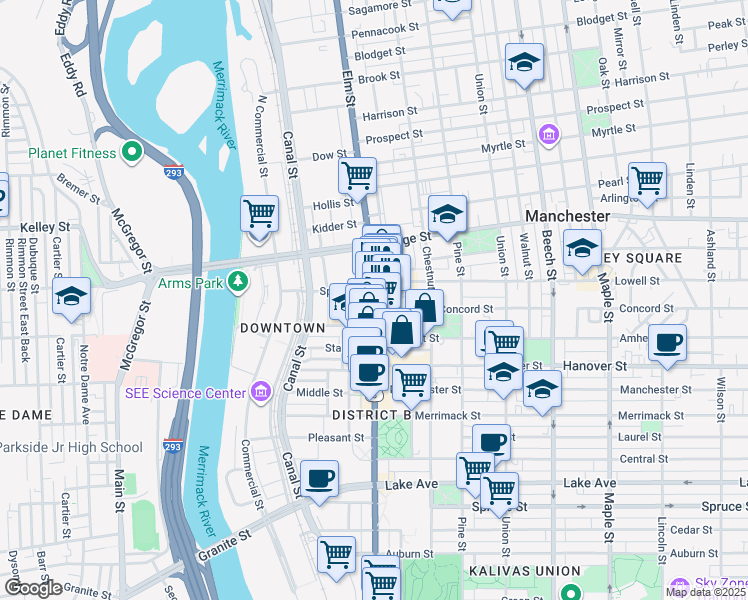 map of restaurants, bars, coffee shops, grocery stores, and more near in Manchester