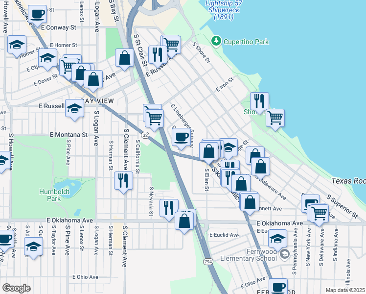 map of restaurants, bars, coffee shops, grocery stores, and more near 2772 South Fulton Street in Milwaukee