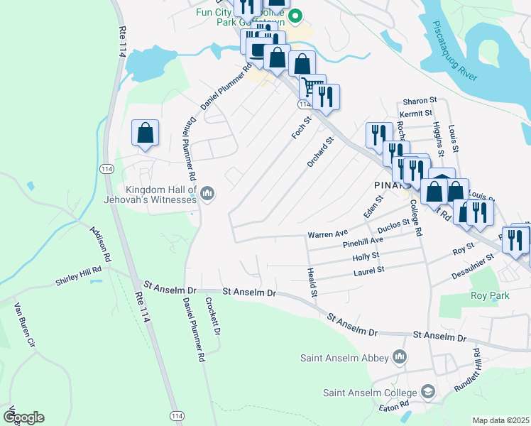 map of restaurants, bars, coffee shops, grocery stores, and more near 55 Orchard Street in Manchester