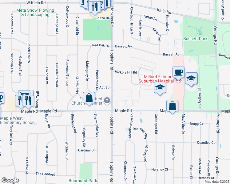 map of restaurants, bars, coffee shops, grocery stores, and more near 515 Hopkins Road in Buffalo