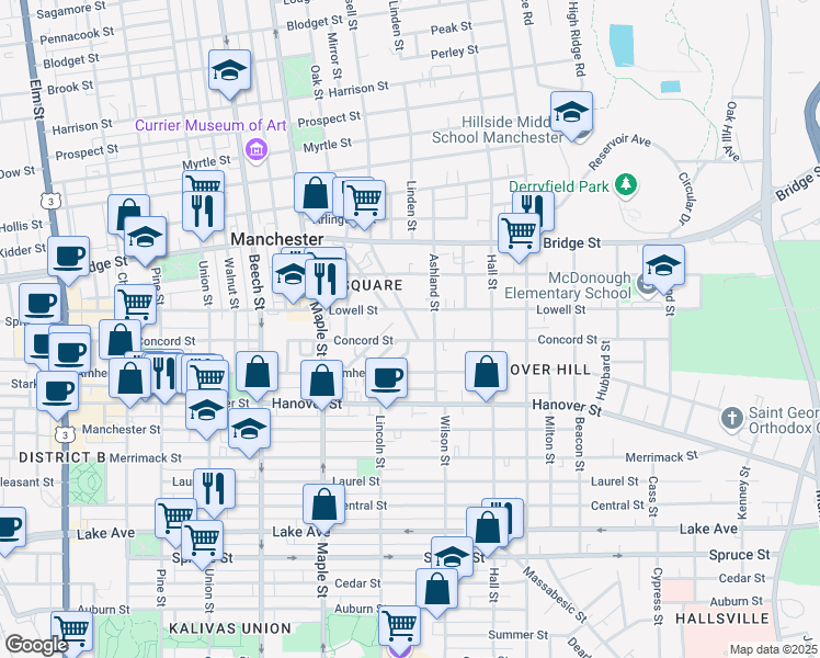 map of restaurants, bars, coffee shops, grocery stores, and more near 12 Malvern Street in Manchester