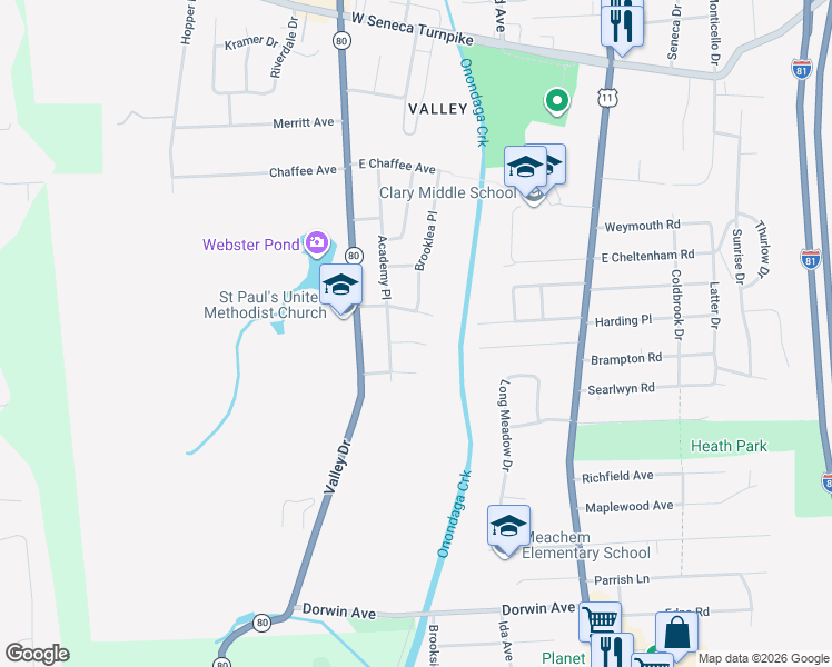 map of restaurants, bars, coffee shops, grocery stores, and more near 116 Norman Avenue in Syracuse