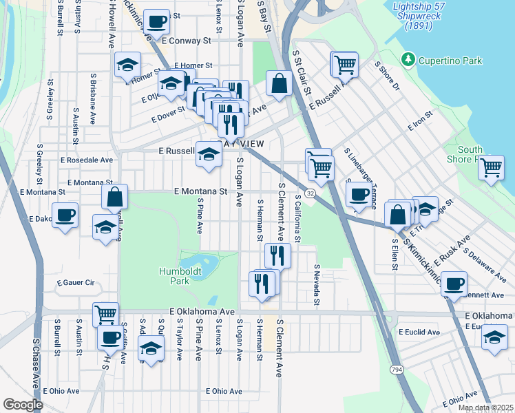 map of restaurants, bars, coffee shops, grocery stores, and more near 2827 South Herman Street in Milwaukee