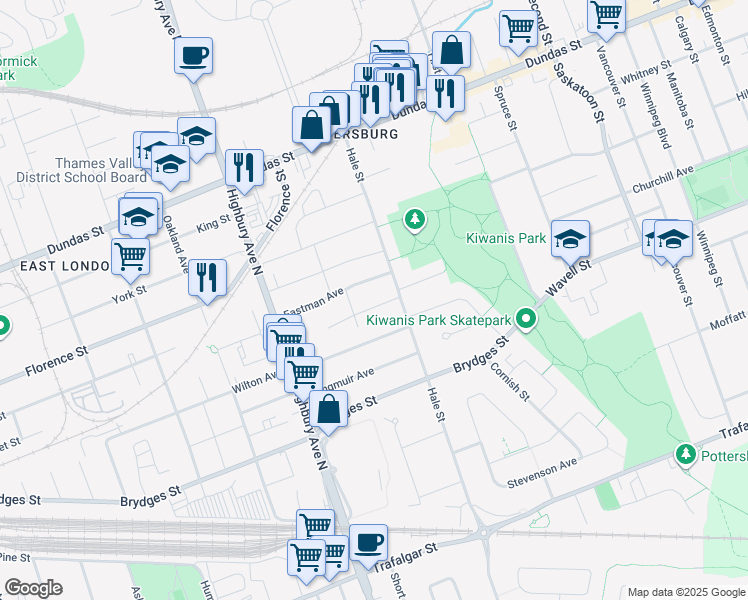 map of restaurants, bars, coffee shops, grocery stores, and more near 86 Montague Place in London