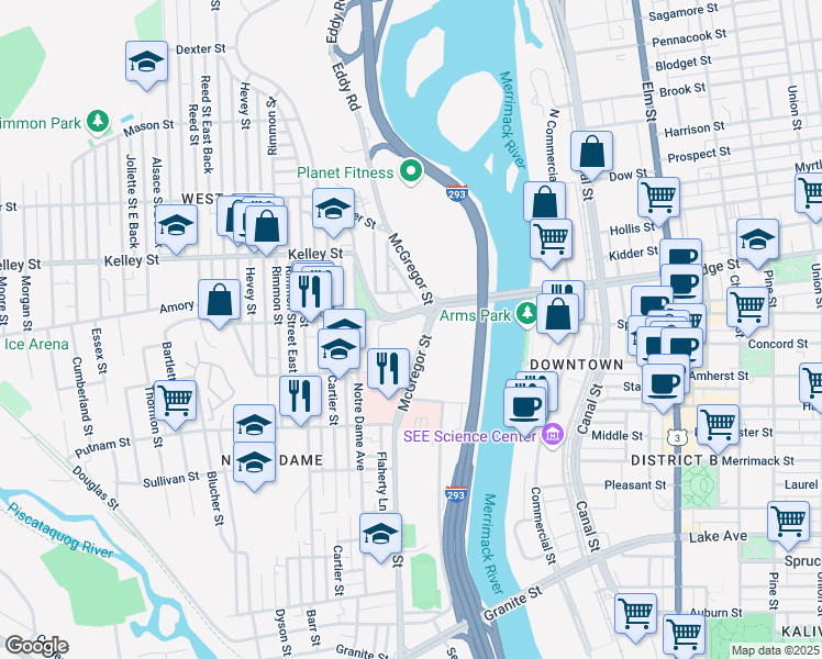 map of restaurants, bars, coffee shops, grocery stores, and more near 200 McGregor Street in Manchester