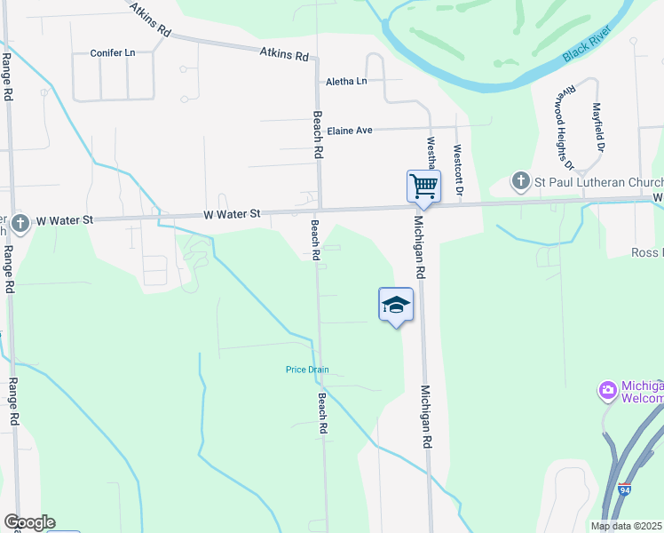 map of restaurants, bars, coffee shops, grocery stores, and more near 2936 Beach Road in Port Huron