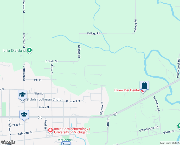 map of restaurants, bars, coffee shops, grocery stores, and more near 920 Whitetail Trail in Ionia