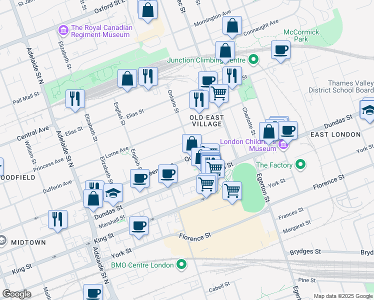 map of restaurants, bars, coffee shops, grocery stores, and more near in London