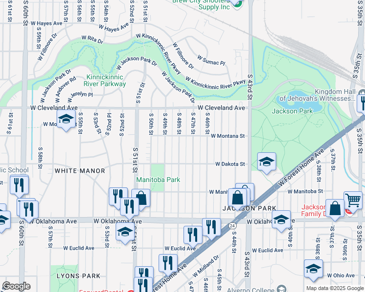 map of restaurants, bars, coffee shops, grocery stores, and more near 2840A South 48th Street in Milwaukee