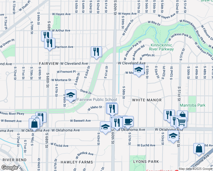 map of restaurants, bars, coffee shops, grocery stores, and more near 2830 South 61st Street in Milwaukee