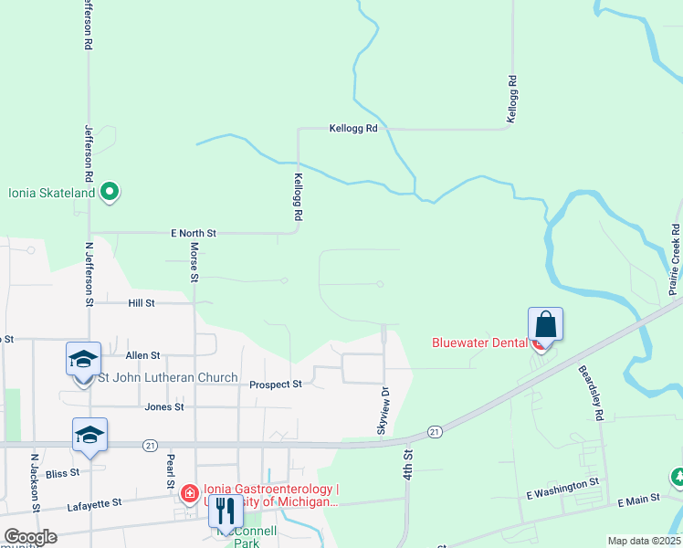 map of restaurants, bars, coffee shops, grocery stores, and more near 920 Whitetail Trail in Ionia