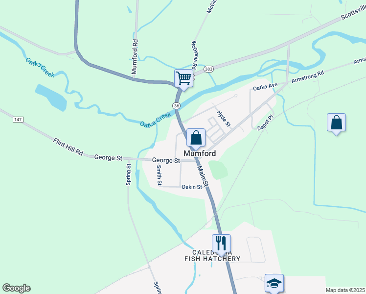 map of restaurants, bars, coffee shops, grocery stores, and more near 995 Main Street in Mumford